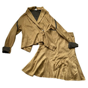 Design Todays Jacket & Skirt Set Womens XL Yellow/Brown Cottage Core US 2pc Suit